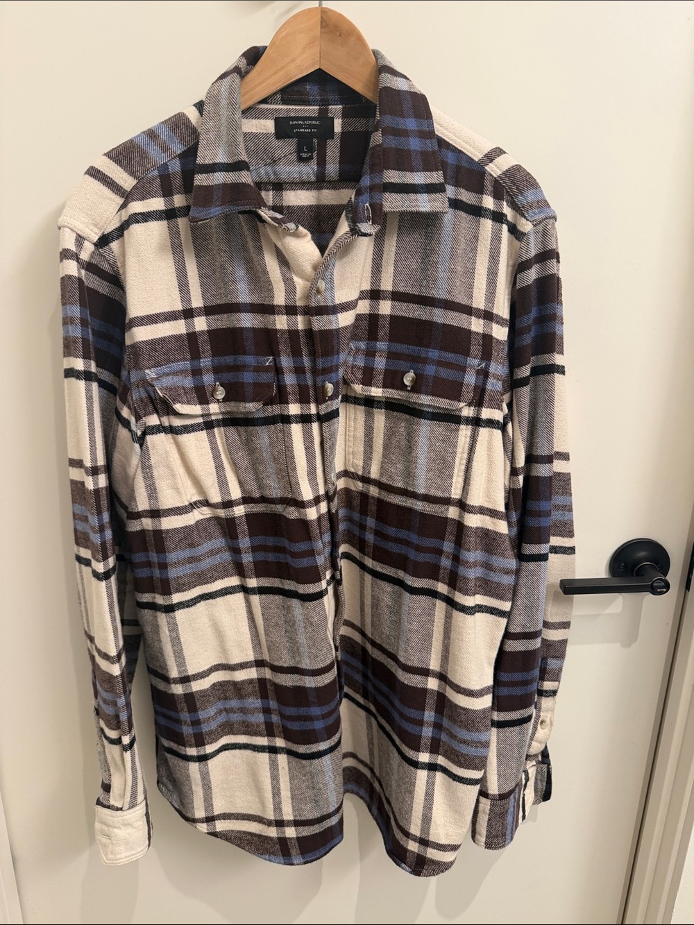 Banana Republic Brown, Cream & Blue Plaid Button-Up